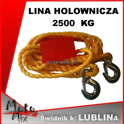 Linka holownicza sznur z hakami 2500 kg Linka holownicza sznur z hakami 2500 kg