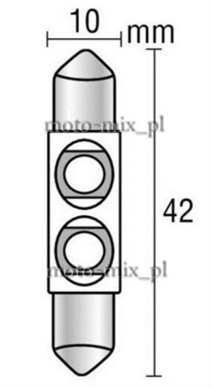 Żarówka rurkowa, paluszek - biała - 2x led SMD + 2x super chips 10x42 mm Żarówka rurkowa, paluszek - biała - 2x led SMD + 2x super chips 10x42 mm
