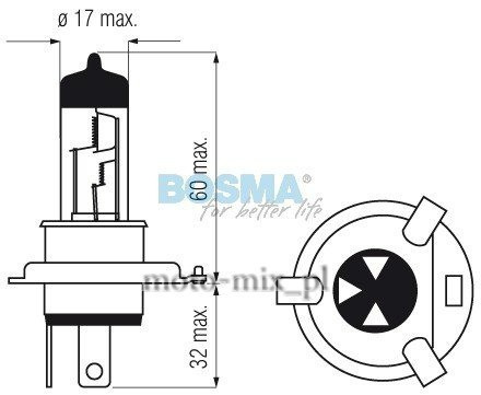 Żarówka H4 12V 60/55W P43T H4 BOSMA Żarówka H4 12V 60/55W P43T H4 BOSMA