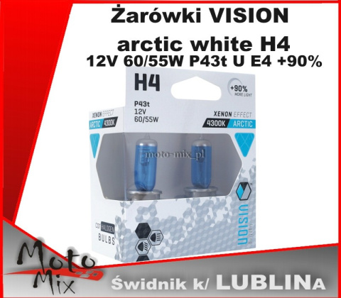 Zestaw żarówek H4 VISIONarctic white 12V 60/55W P43t U E4 +90%, 2 szt. Zestaw żarówek H4 VISIONarctic white 12V 60/55W P43t U E4 +90%, 2 szt.