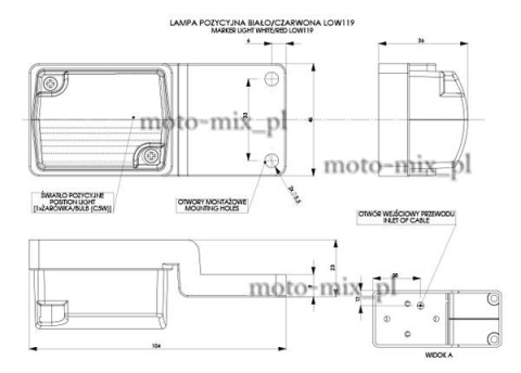 Lampa obrysowa prostokątna mała wisząca biało-czerwona Lampa obrysowa prostokątna mała wisząca biało-czerwona
