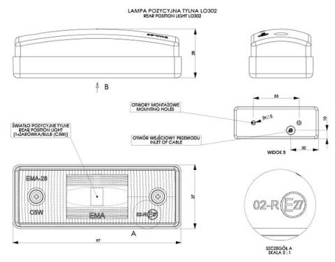 Lampa obrysowa prostokątna płaska - czerwona Lampa obrysowa prostokątna płaska - czerwona
