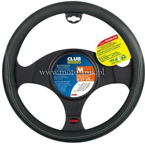 Pokrowiec na kierownicę 37-39 cm (M) Club czarny szyty TPE Pokrowiec na kierownicę 37-39 cm (M) Club czarny szyty TPE