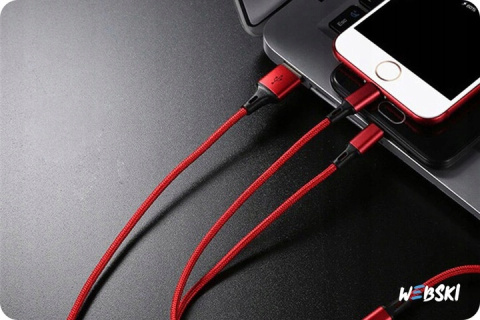 Kabel 3w1 | USB - Micro USB, iPhone Lightning, Type-C | Nylonowy oplot czerwony Kabel 3w1 | USB - Micro USB, iPhone Lightning, Type-C | Nylonowy oplot czerwony