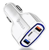 Ładowarka Szybka samochodowa 2x USB 1x Type-C | Szybkie ładowanie Quick Charge 3.0 | Ambient LED