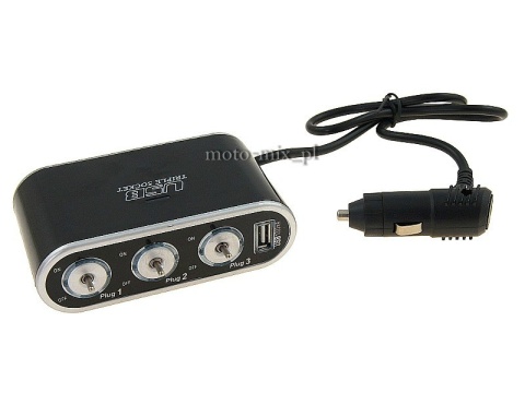 Rozgałęziacz zapalniczki III 12/24V włączniki, USB 1000 mA Rozgałęziacz zapalniczki III 12/24V włączniki, USB 1000 mA