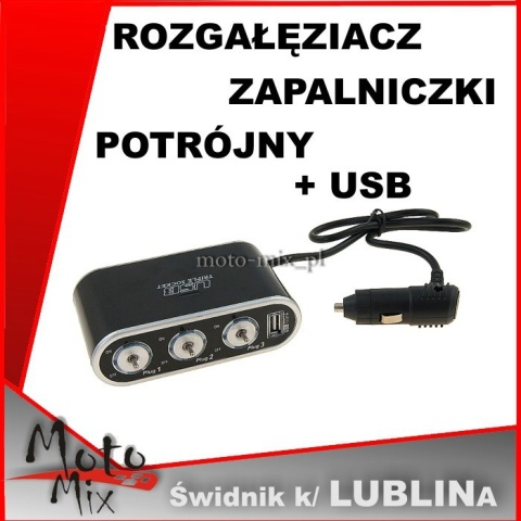 Rozgałęziacz zapalniczki III 12/24V włączniki, USB 1000 mA Rozgałęziacz zapalniczki III 12/24V włączniki, USB 1000 mA