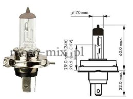 Żarówka H4 halogenowa 12V 60/55W filtr UV (E4)