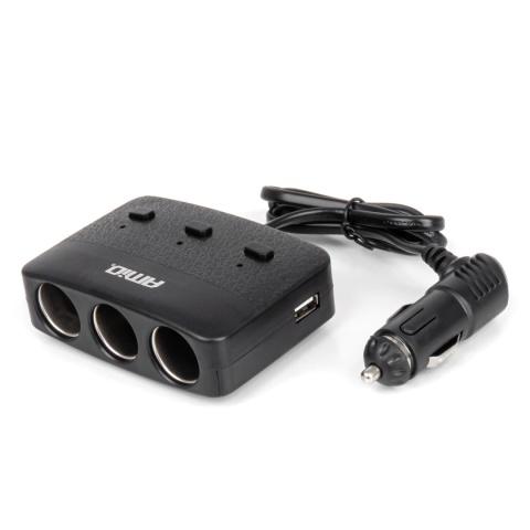 Rozgałęziacz rozdzielacz gniazda zapRalniczki z ładowarką 2x USB-A ON/OFF LED 12V 24V 100W 70cm